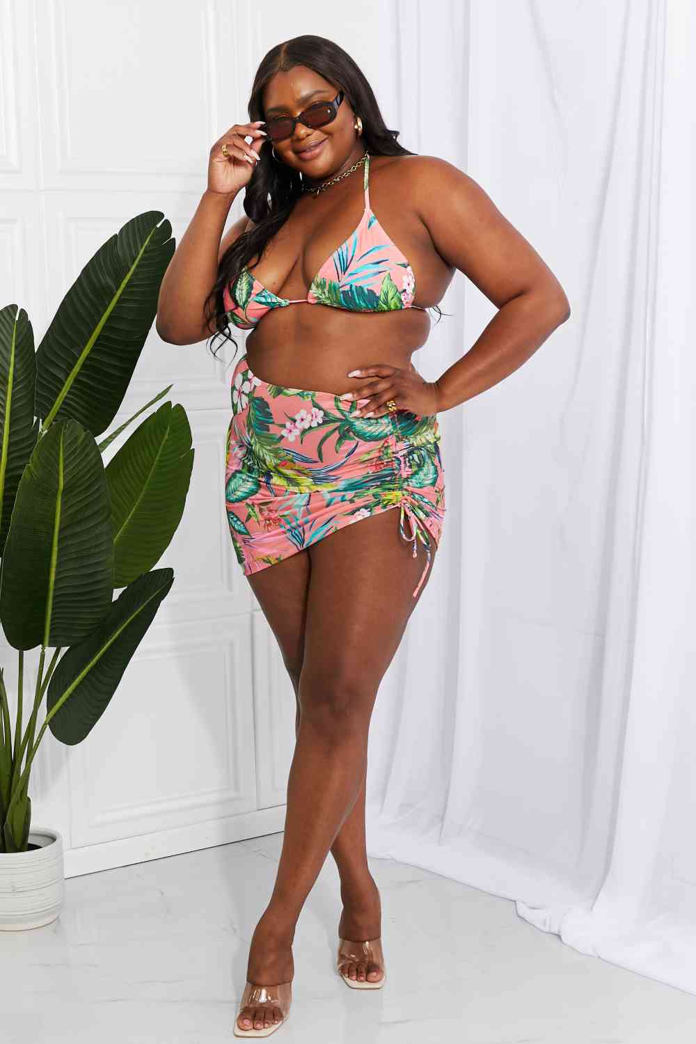 Marina West Swim Paradise Awaits Triangle Bikini and Sarong Set - SIZES S THRU 2XL - 3 PCS. - T - 1 COLOR -