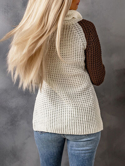 Contrast Decorative Button Turtleneck Sweater - T - 4 COLORS -