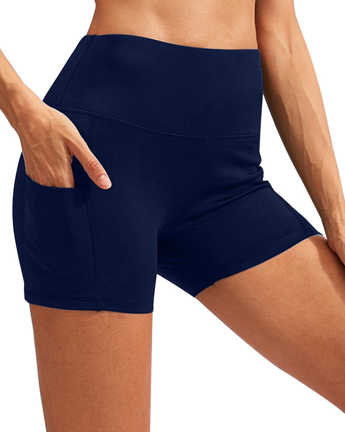 Savoy - Calcao High Waist Yoga Shorts With Pocket - Navy - 1 COLOR -