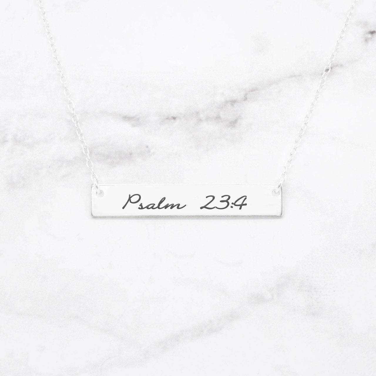 Psalm 23:4 Necklace - Sterling Silver Bar Necklace -