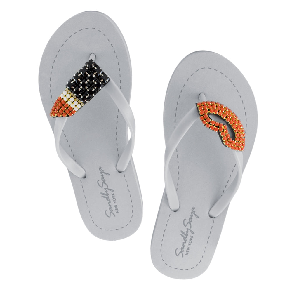 SAND BY SAYA N.Y. - Lips - Rhinestone Flat Flip Flops Sandal - 5 COLORS -