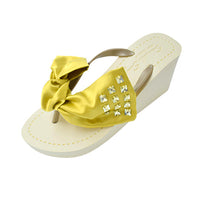 Thumbnail for SAND BY SAYA N.Y. - Kent-Mustard Silk Satin Bow - Women's High Wedge - 3 COLORS -