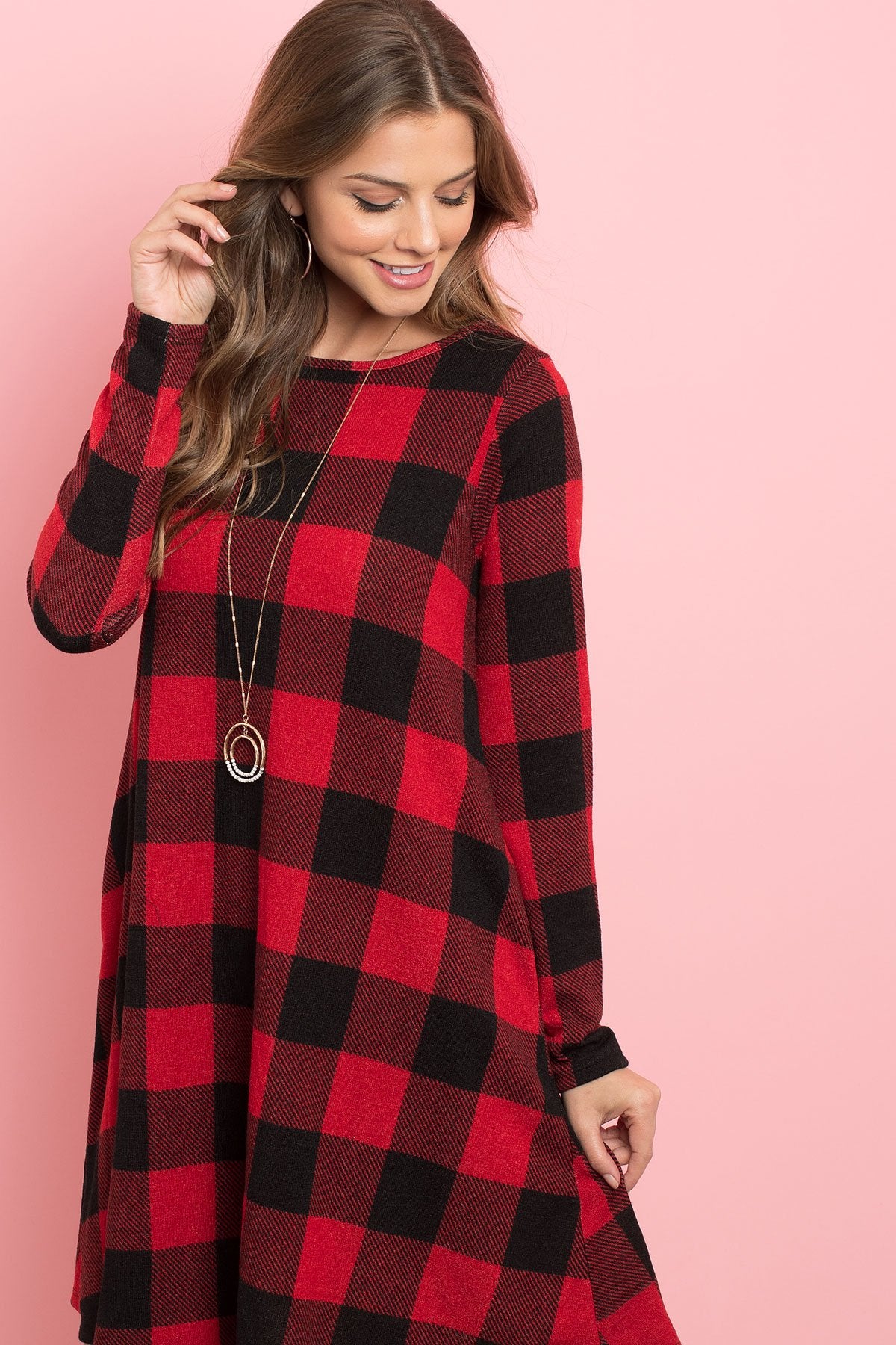 Riah Fashion - Long Sleeves Plaid Midi - 2 COLORS -