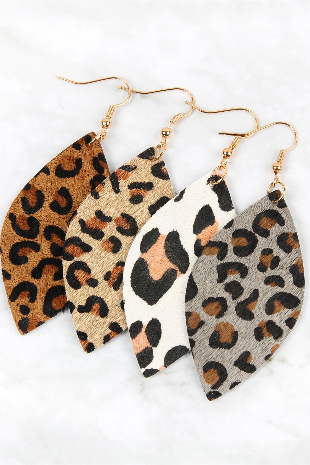 Riah Fashion - Leopard Marquise Leather Hook Earrings - 4 LEOPARD COLORS -