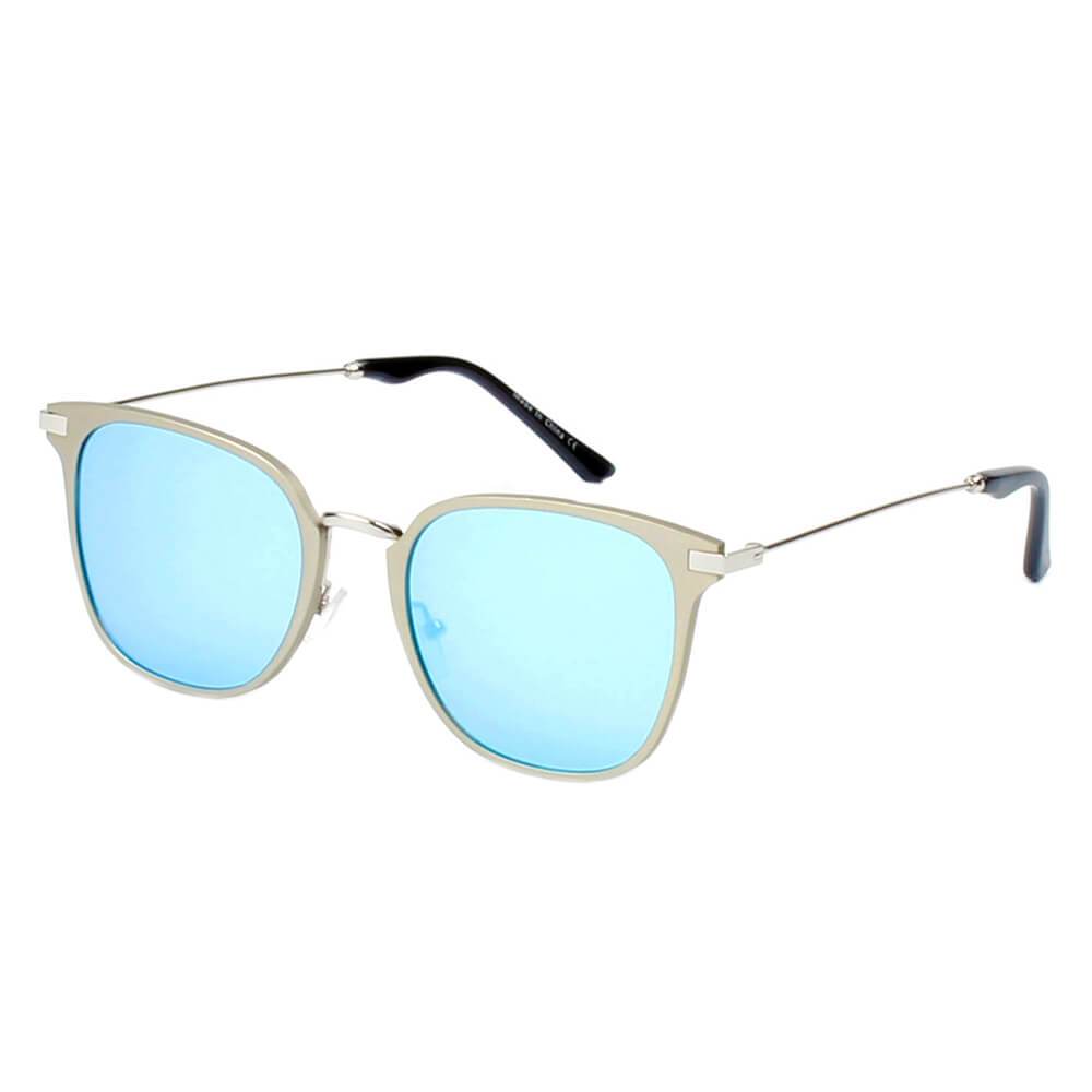 Cambridge | A22 - Pillowed Rectangle Flat Lens Horned Rim Sunglasses - 5 COLORS -