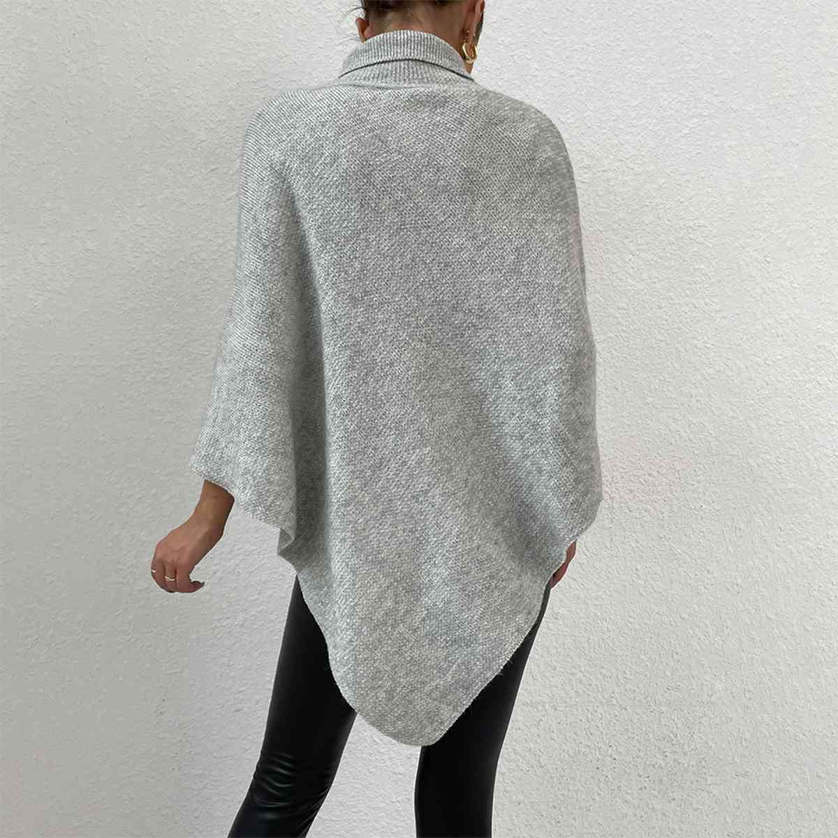 Turtleneck Buttoned Poncho - T - 1 COLOR -