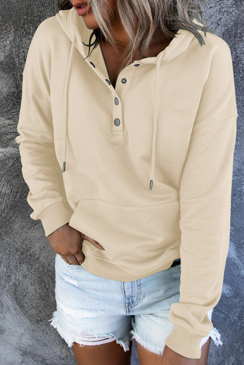 Dropped Shoulder Long Sleeve Hoodie with Pocket - T - 9 COLORS -