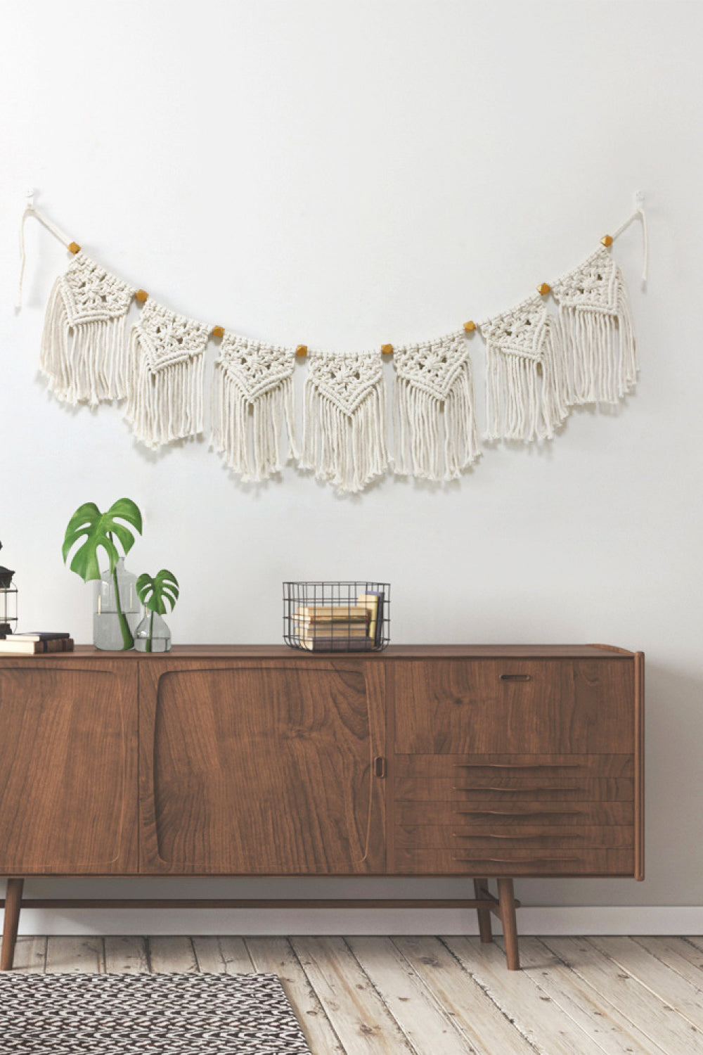 Bead Trim Macrame Fringe Wall Hanging 43.3" X 9.8" - T - 2 BEAD COLORS - 1 SIZE -