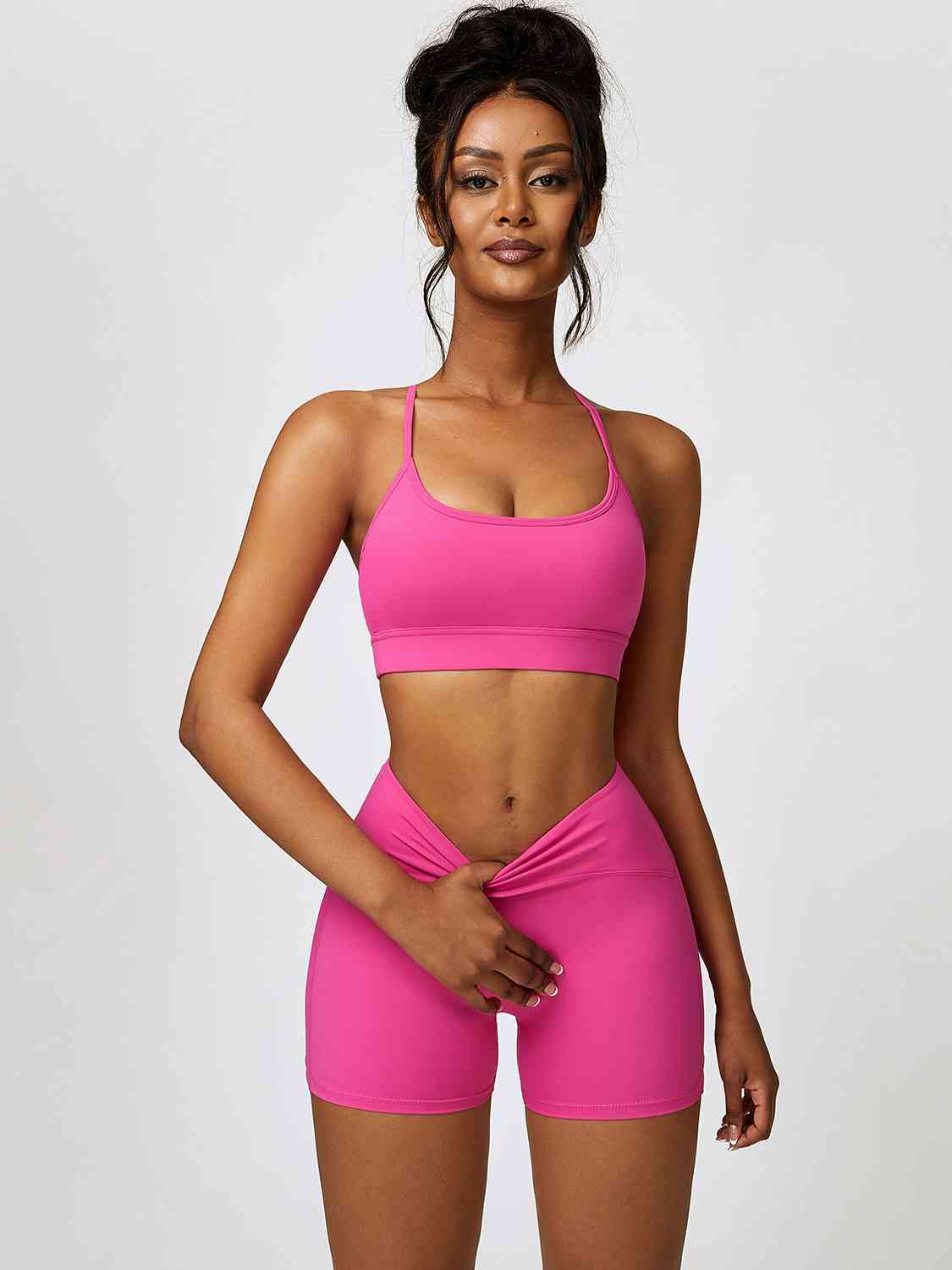 Sport Bra and Wide Waistband Shorts Set - 2 PCS. - T - 5 COLORS -