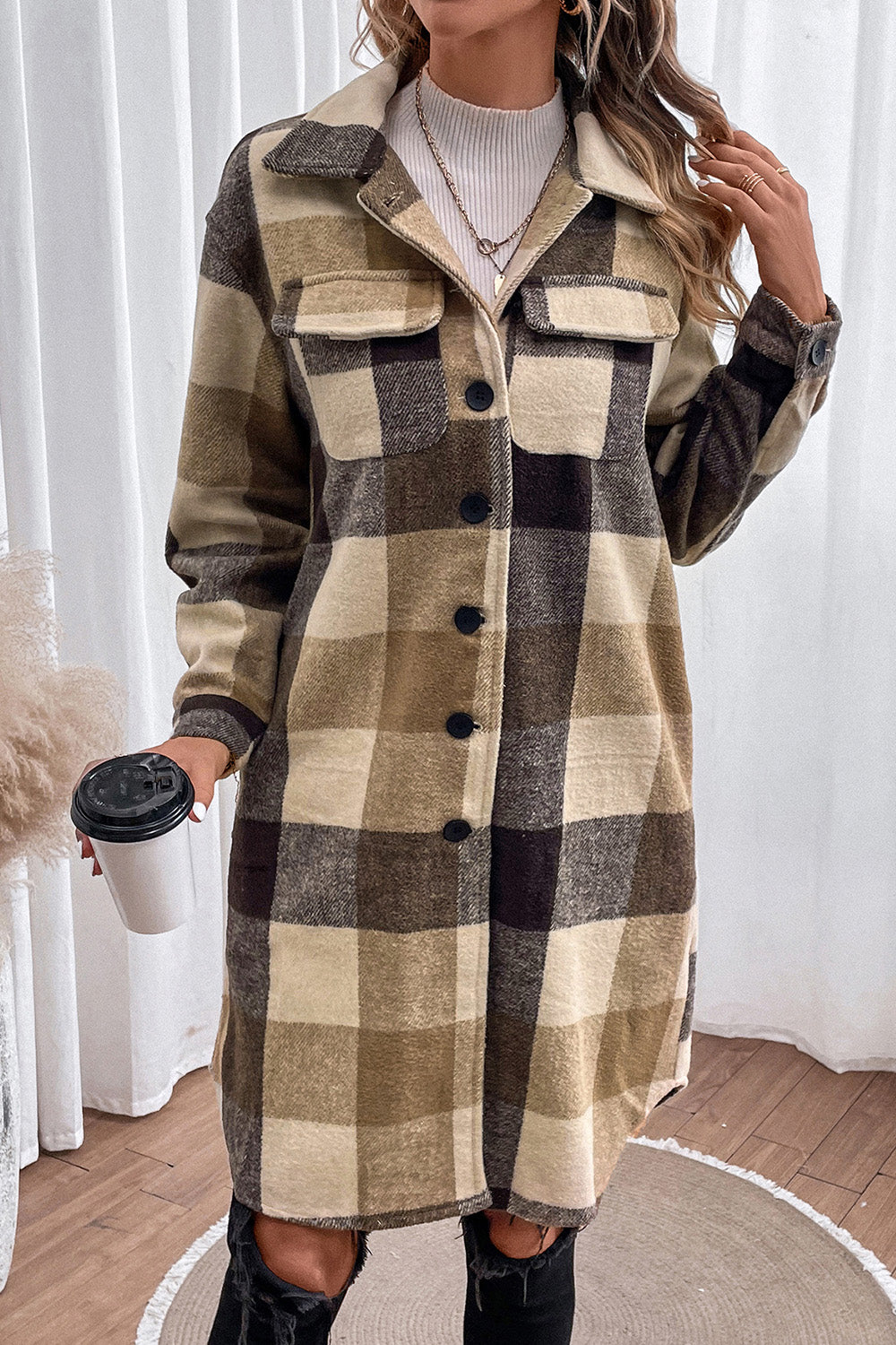 Plaid Button Down Longline Coat - T - 1 COLOR -