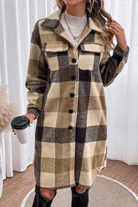 Thumbnail for Plaid Button Down Longline Coat - T - 1 COLOR -