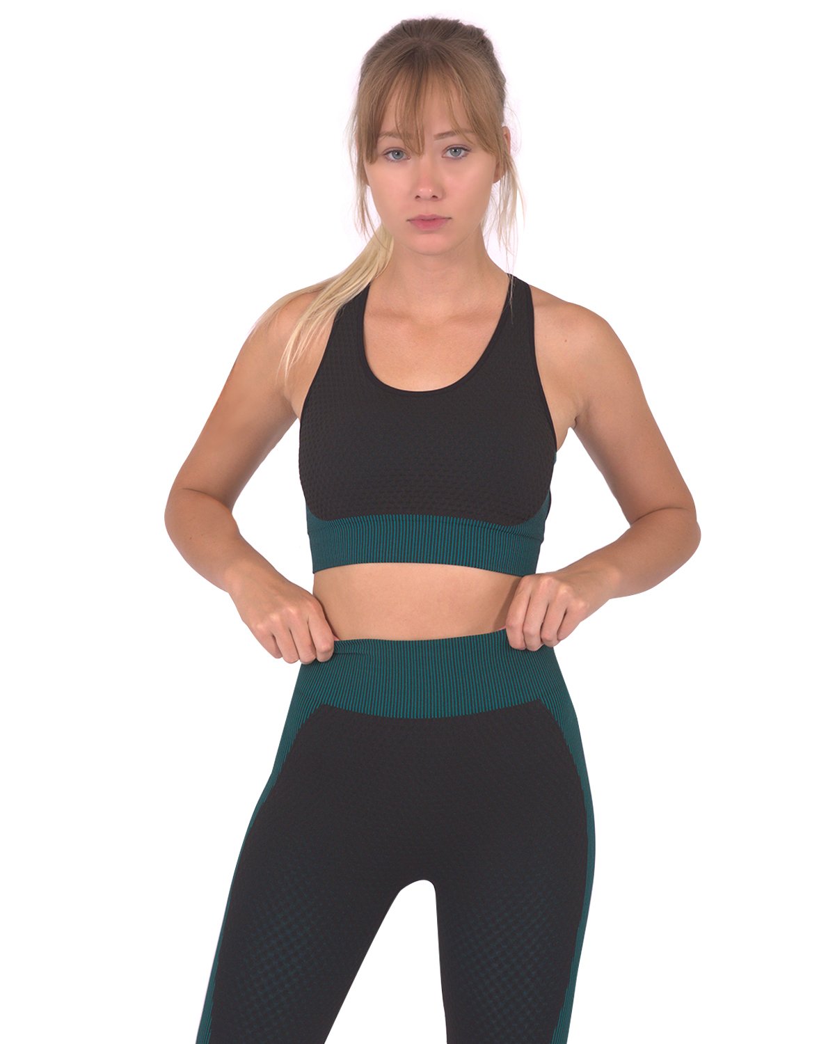 Savoy - Trois Seamless Sports Bra - Black With Teal Blue - 1 COLOR -