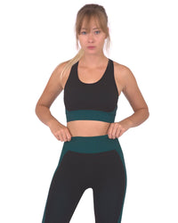 Thumbnail for Savoy - Trois Seamless Sports Bra - Black With Teal Blue - 1 COLOR -