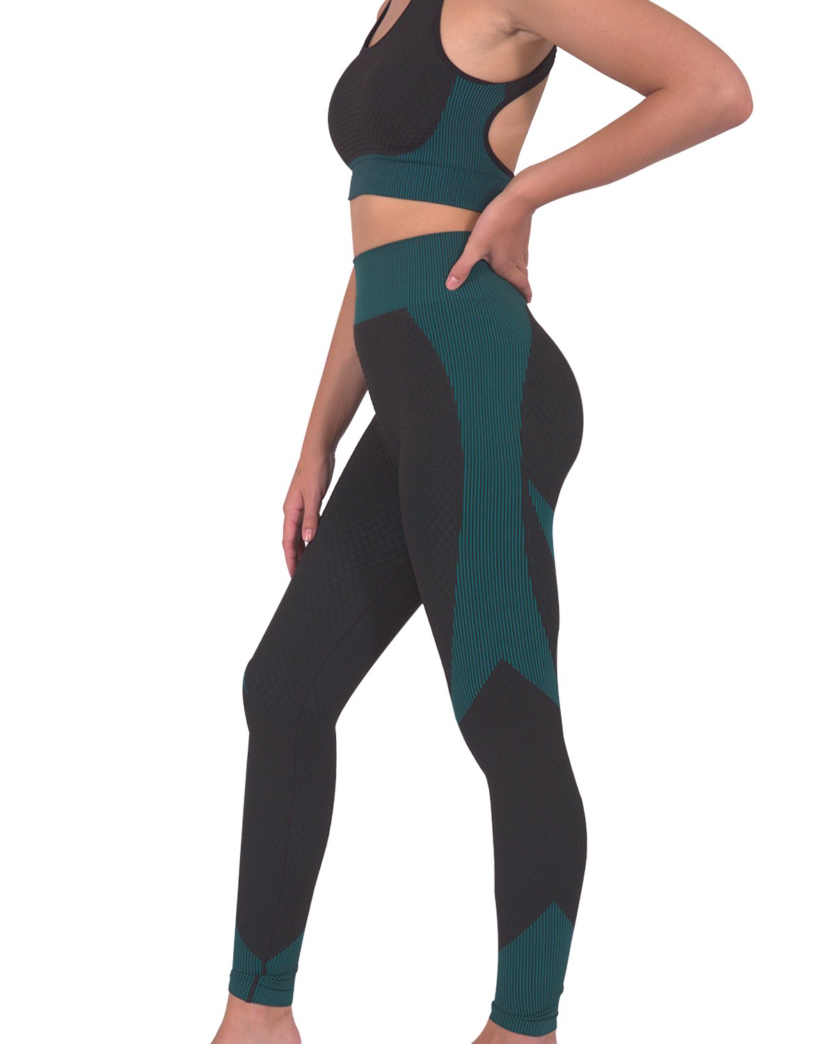 Savoy - Trois Seamless Legging - Black With Teal Blue - 1 COLOR -