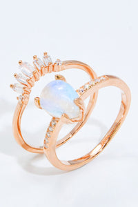 Thumbnail for Natural Moonstone and Zircon 18K Rose Gold-Plated Two-Piece Ring Set - T - SIZES 6 THRU 9 - 1 FINISH -