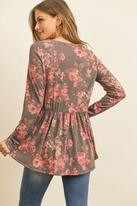 Thumbnail for Riah Fashion - Floral Long Sleeved Cinch Waist Lace Detail - 2 COLORS -