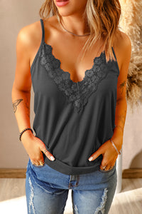 Thumbnail for Full Size Lace Trim V-Neck Cami Top - T - 4 COLORS -