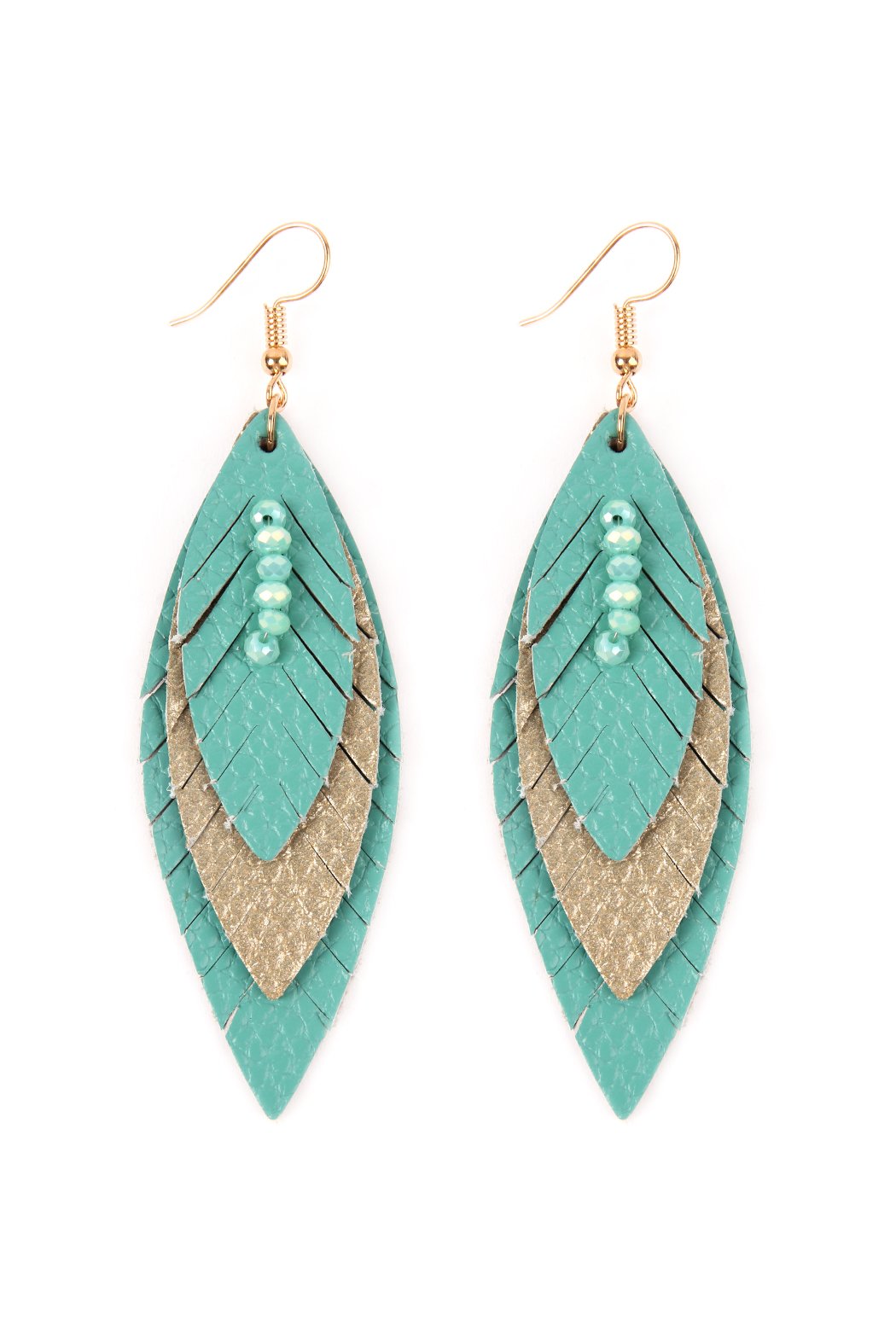 Three Layer Fringe Leather Marquise Earrings - 14 COLORS -