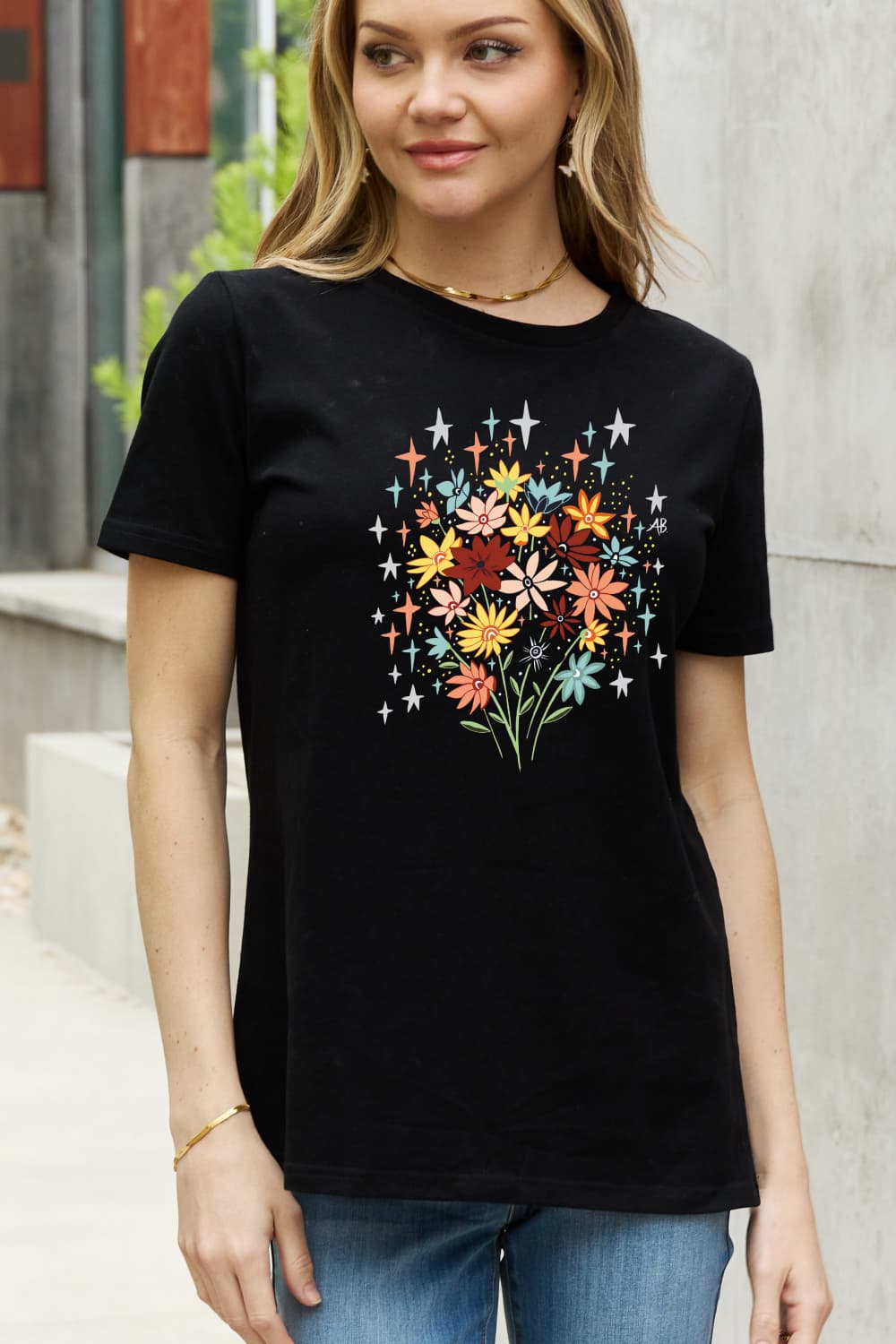 Simply Love Full Size Floral Graphic Cotton Tee - T - 2 COLORS -