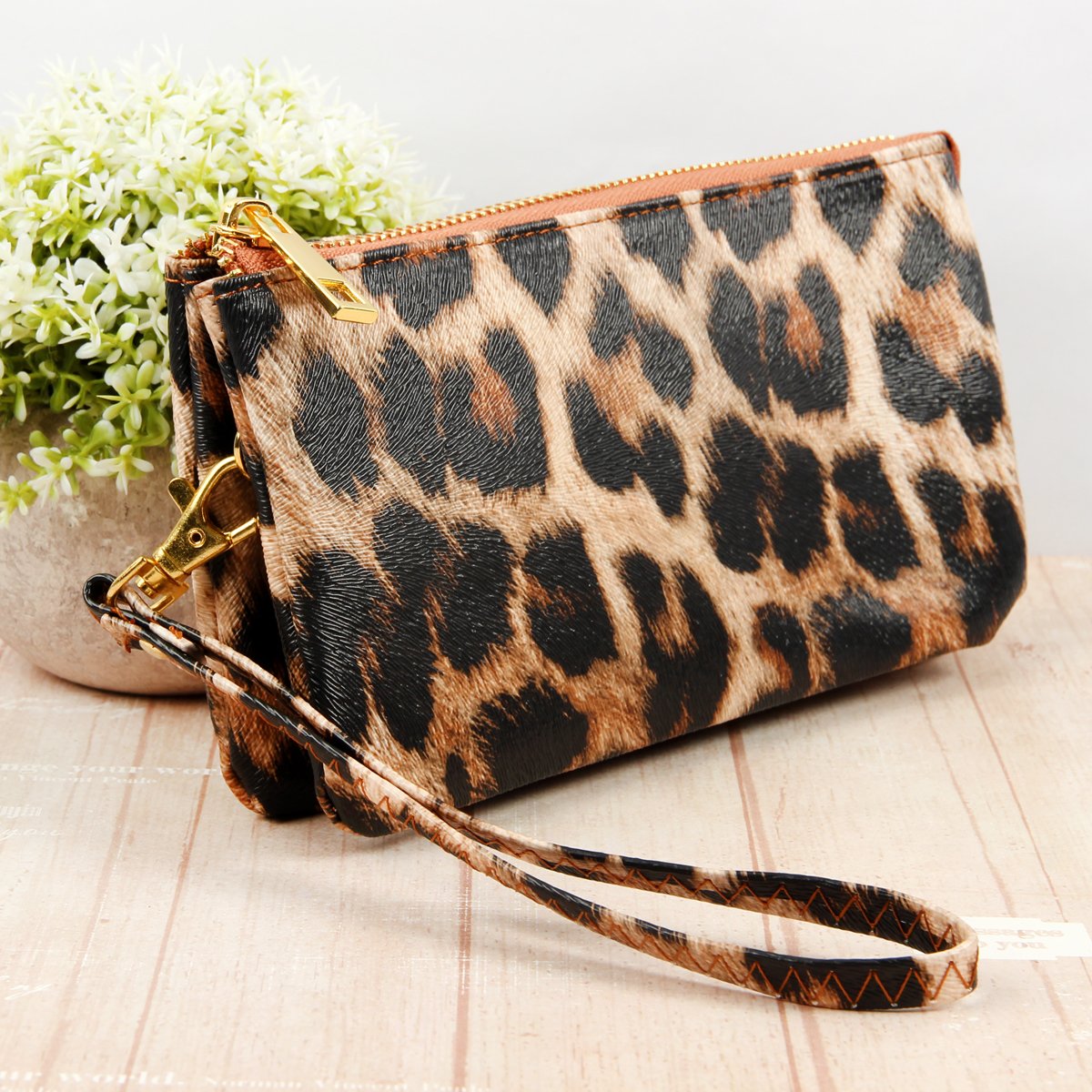 Riah Fashion - Faux Crossbody Wristlet Bag - 5 LEOPARD COLORS -