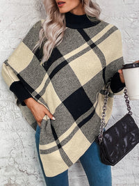 Thumbnail for Plaid Turtleneck Poncho - T - 1 COLOR -