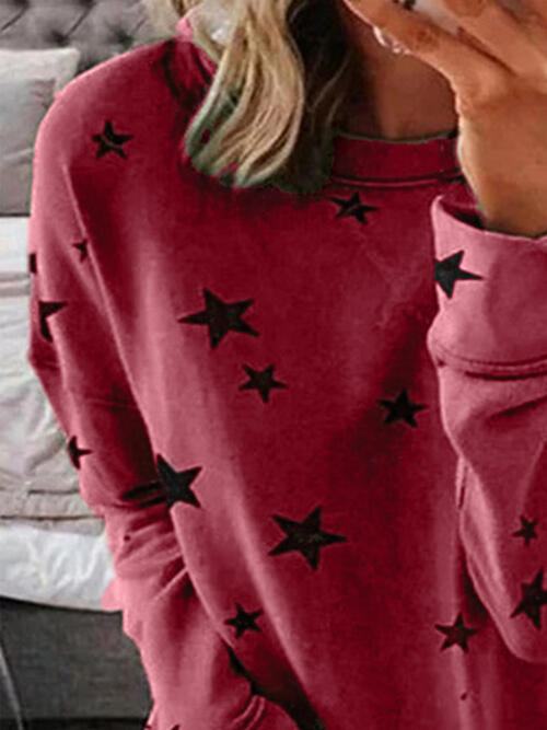 Star Round Neck Dropped Shoulder Sweatshirt - T - 5 COLORS -