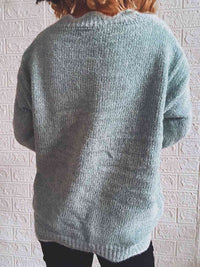 Thumbnail for Notched Dropped Shoulder Long Sleeve Sweater - T - 5 COLORS -