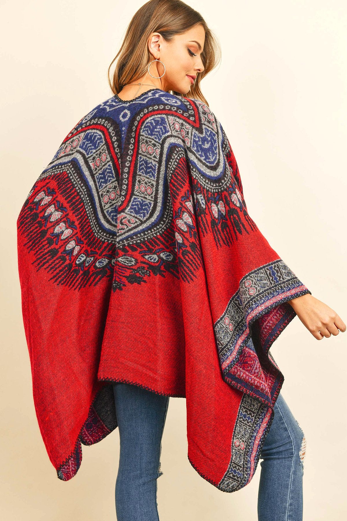 Riah Fashion - Native American Pattern Open Front Kimono - 1 COLOR -