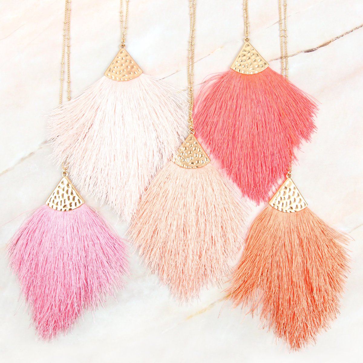 Riah Fashion - Tassel Pendant Dainty Necklace - 34 COLORS -