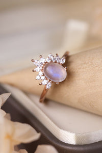 Thumbnail for Natural Moonstone 18K Rose Gold-Plated 925 Sterling Silver Ring - T - SIZES 6 THRU 9 -