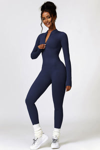 Thumbnail for Half Zip Long Sleeve Active Jumpsuit - T - 5 COLORS -