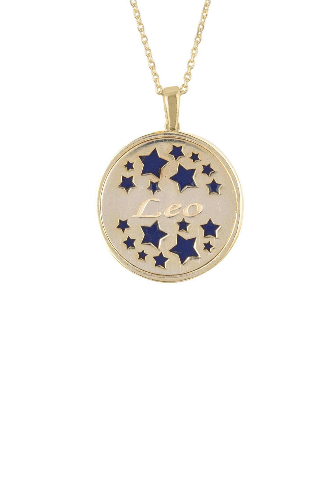 Zodiac Lapis Lazuli Gemstone Star Constellation Pendant Necklace Gold Leo -