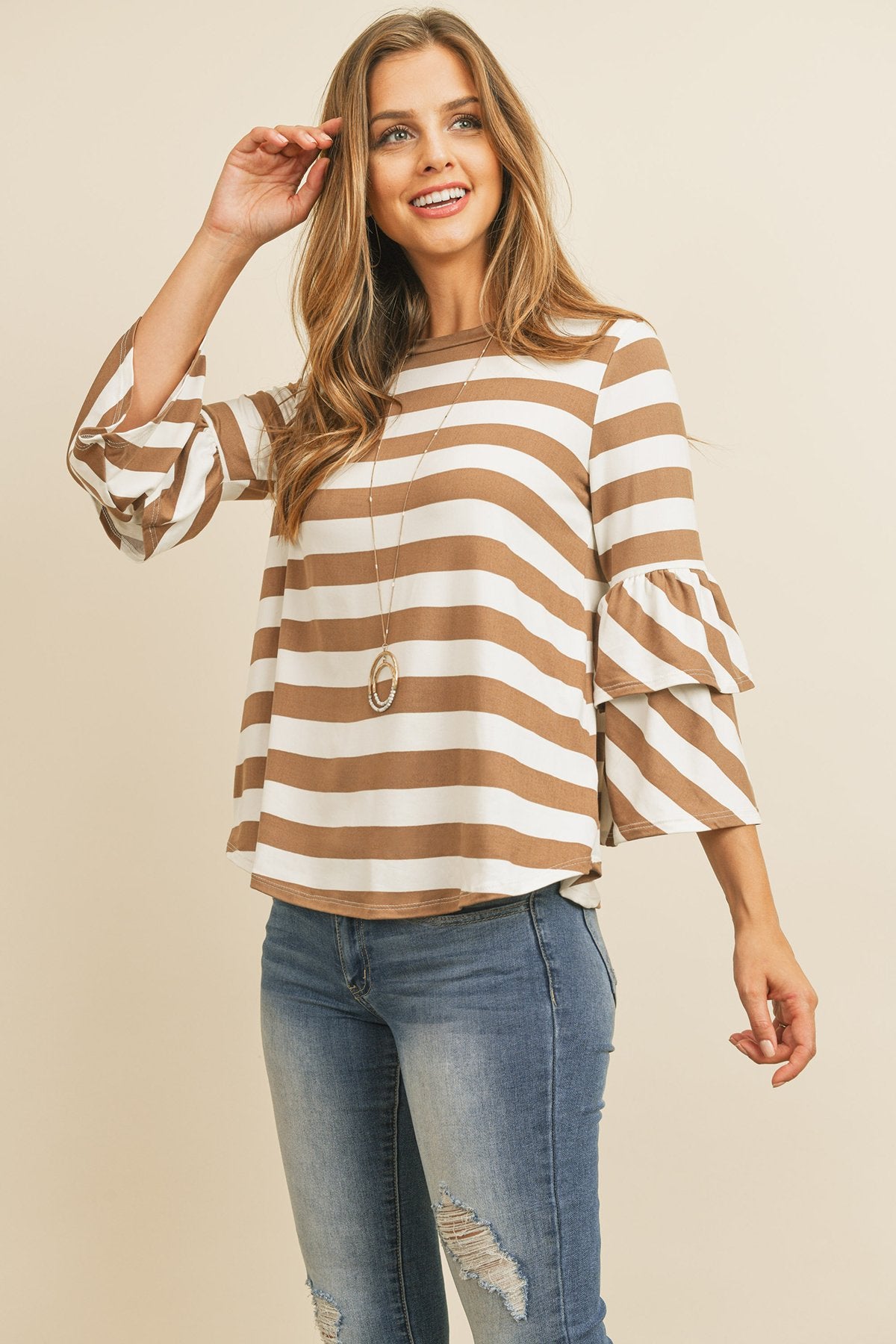 Riah Fashion - Double Ruffle Long Sleeve Top - 5 COLORS -