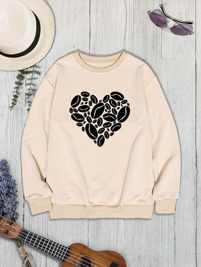 Heart Round Neck Dropped Shoulder Sweatshirt - T - 3 COLORS -