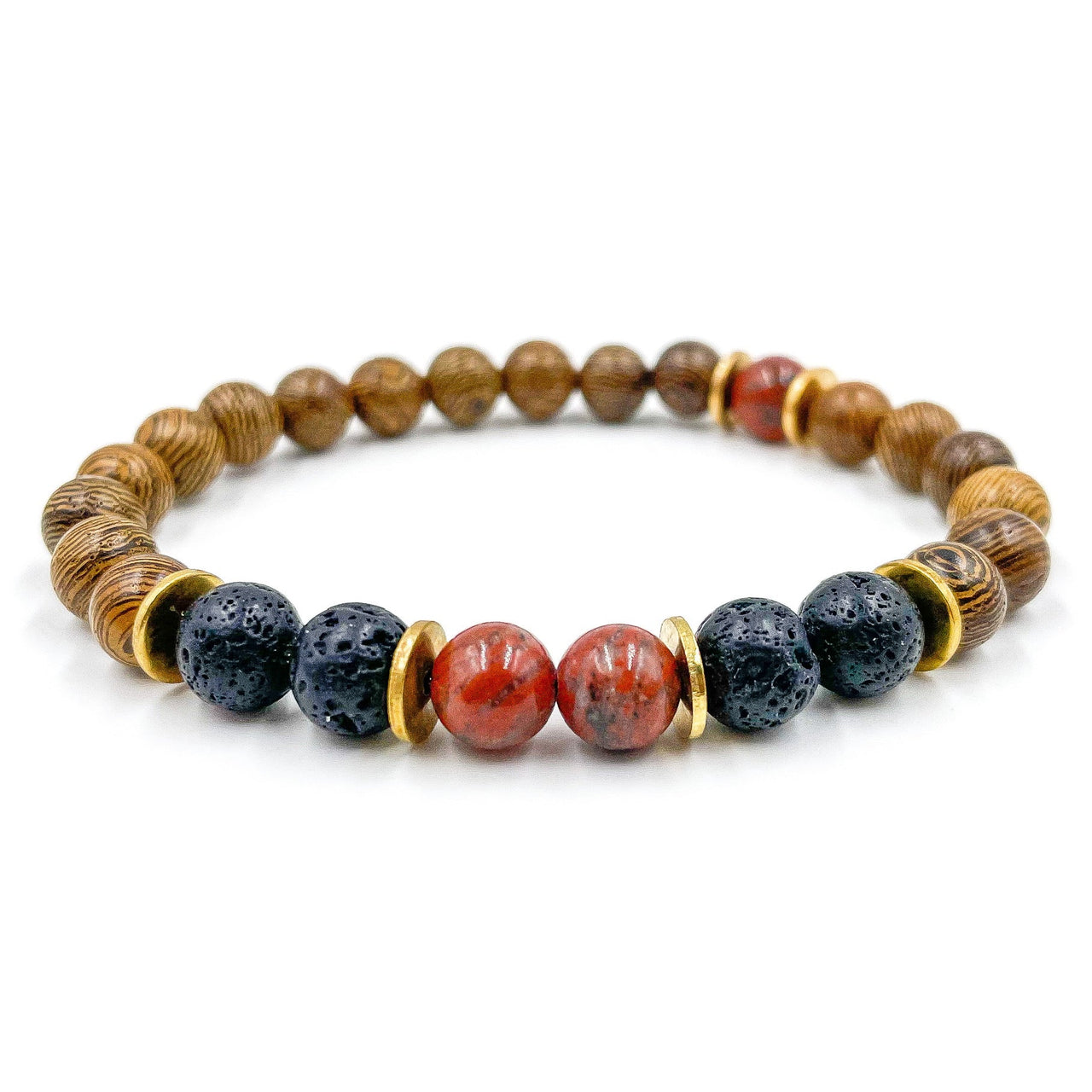 Central Premium - Red Jasper, Lava Rock, & Zebrawood Mala Beaded Bracelet -