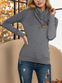 Thumbnail for Buttoned Mock Neck Long Sleeve Blouse - T - 2 COLORS -