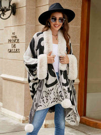 Thumbnail for Faux Fur Trim Poncho - T - 5 COLORS -