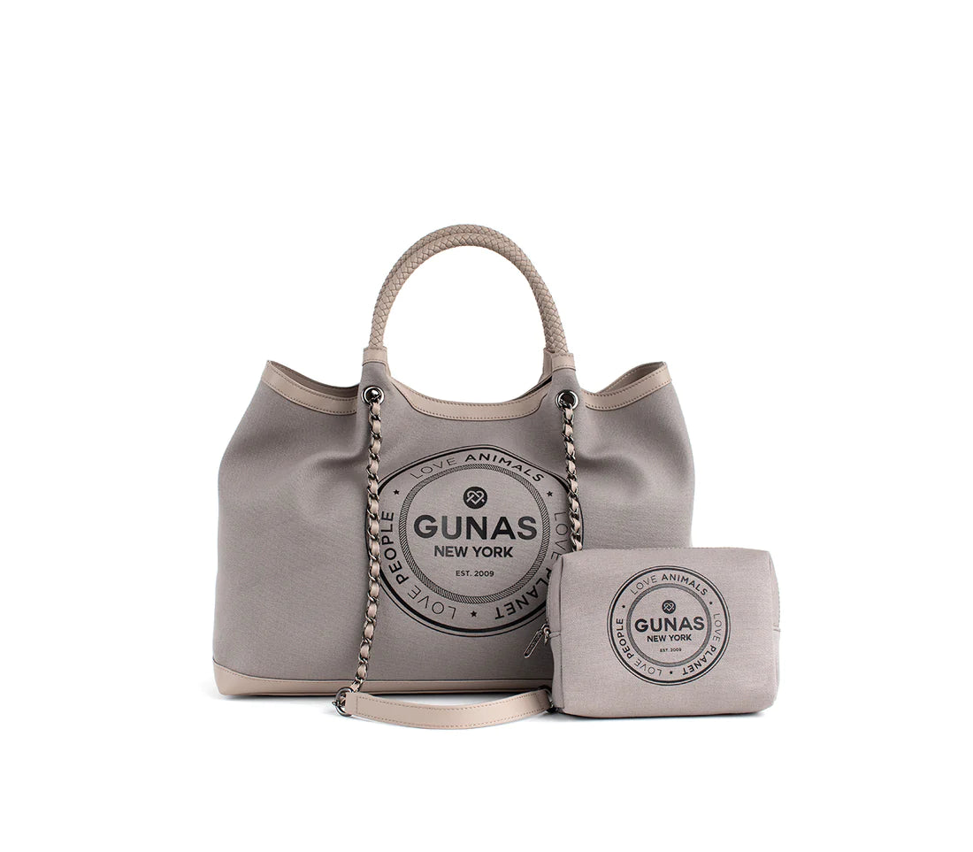 GUNAS NEW YORK - RUTH - Grey Vegan Canvas Tote / comes with make-up bag & dust pouch - 1 COLOR -