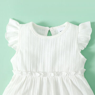 Ruffled Round Neck Cap Sleeve Dress - 1 PC. - T - 1 COLOR -