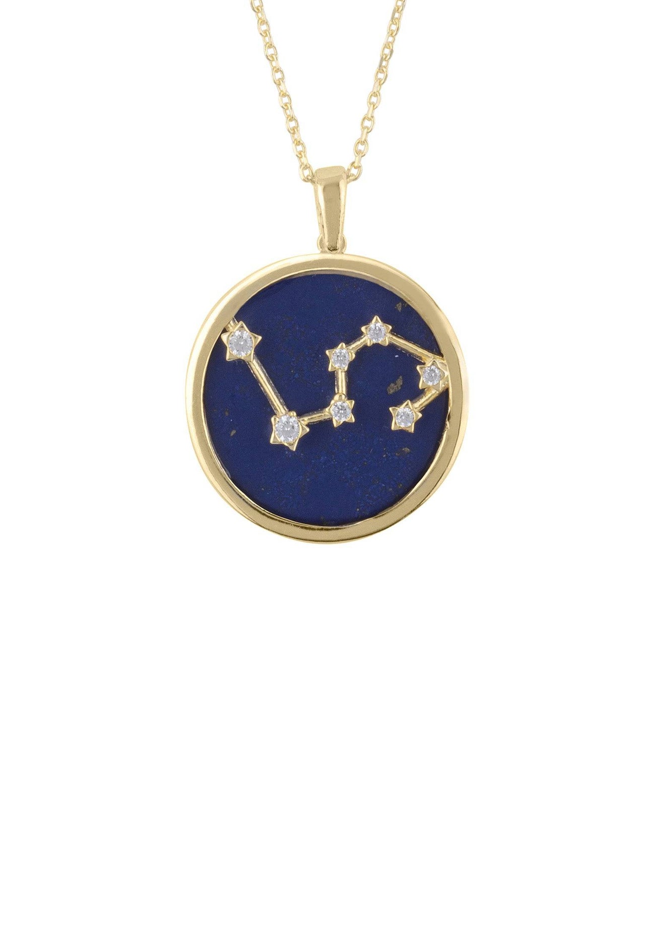 Zodiac Lapis Lazuli Gemstone Star Constellation Pendant Necklace Gold Leo -