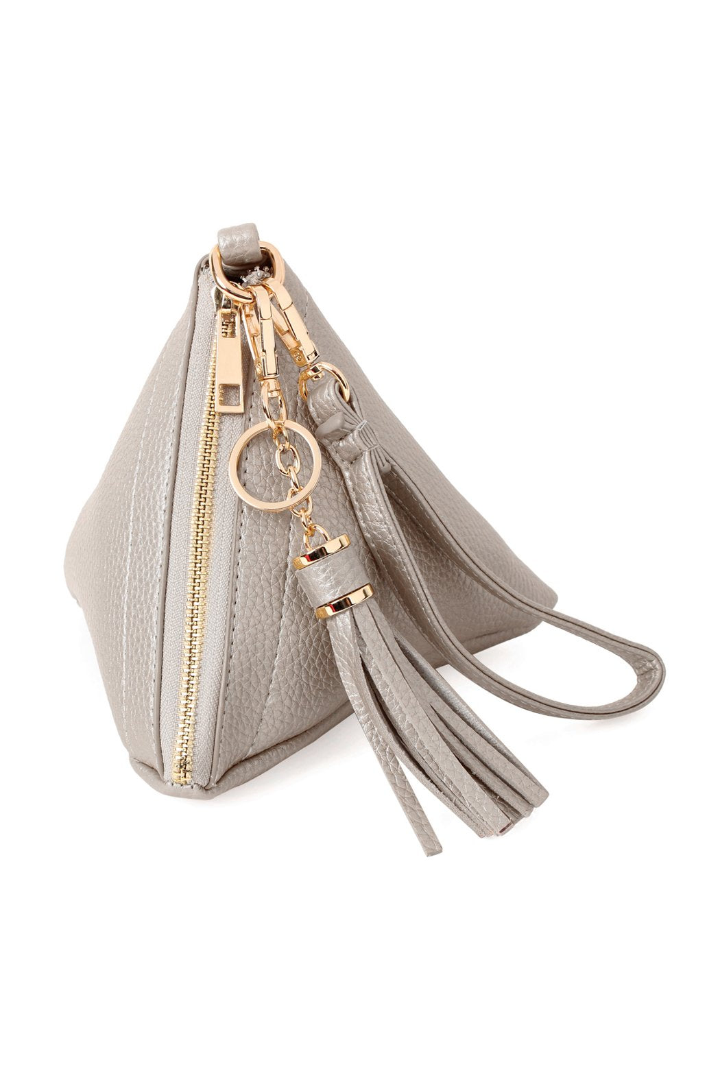 Riah Fashion - Pyramid Shape Tassel Wristlet Leather Bag - 15 COLORS -