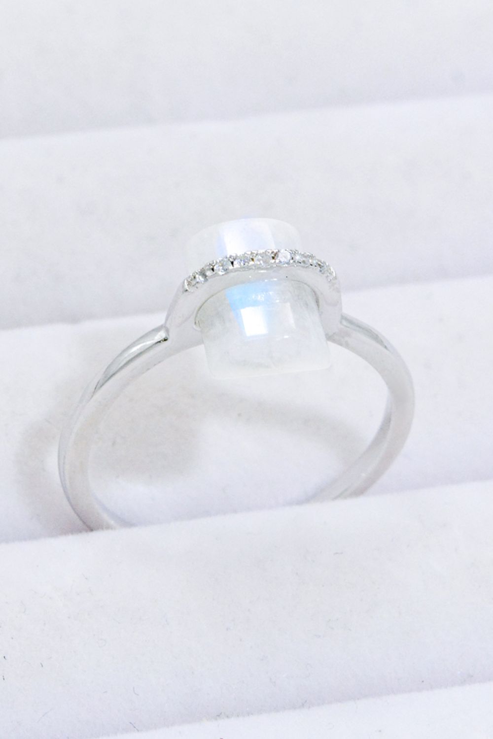 Natural Moonstone Platinum-Plated Ring - T - SIZES 6 THRU 9 - 3 FINISHES -