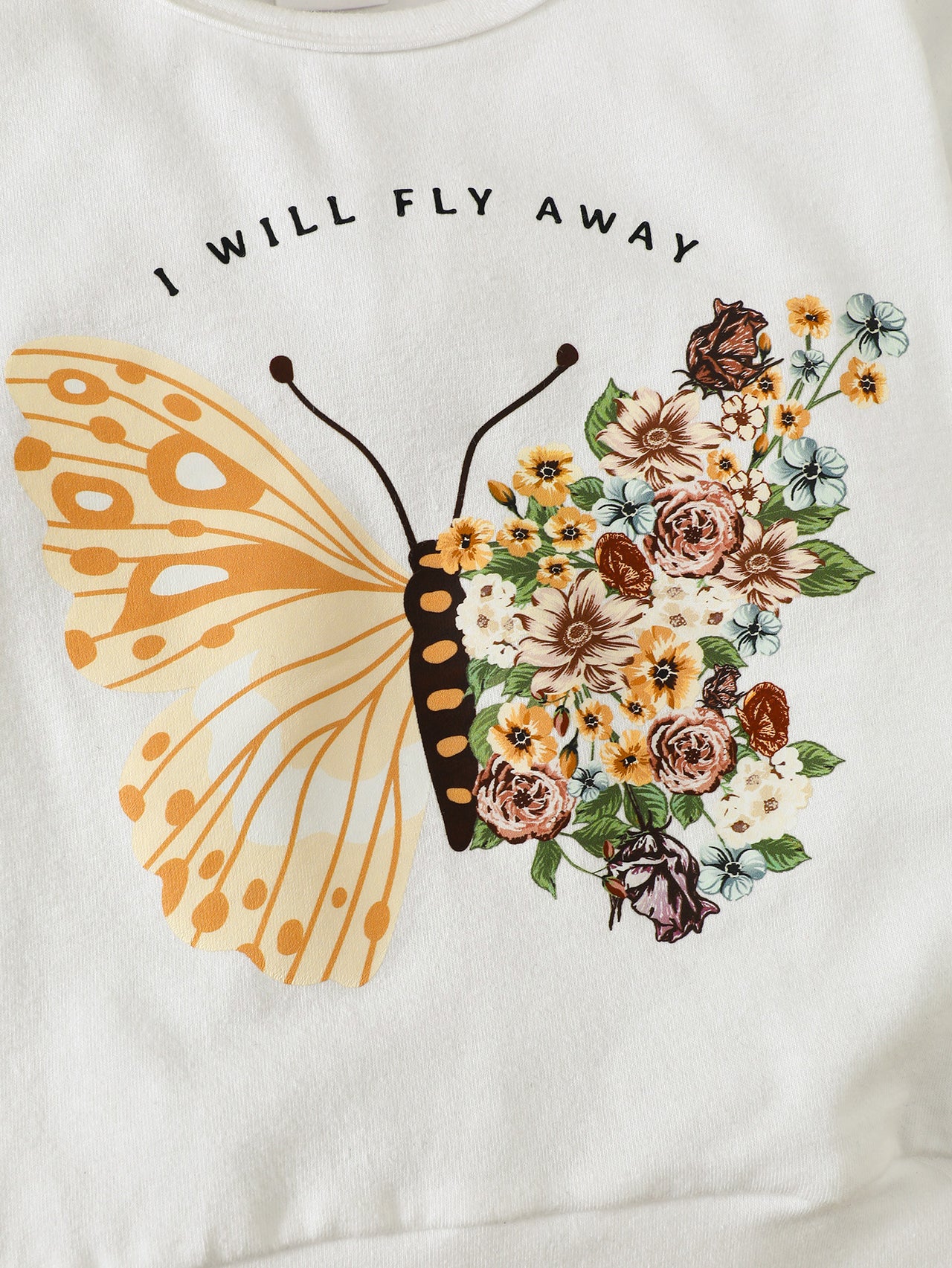 I Will FLY AWAY Butterfly Graphic Tee and Floral Print Flare Pants set - 2 PCS - T - 1 COLOR --