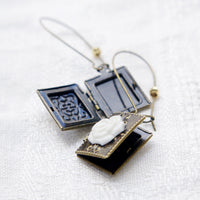 Thumbnail for Classic Porcelain Rose on Vintage Book Locket Earrings -