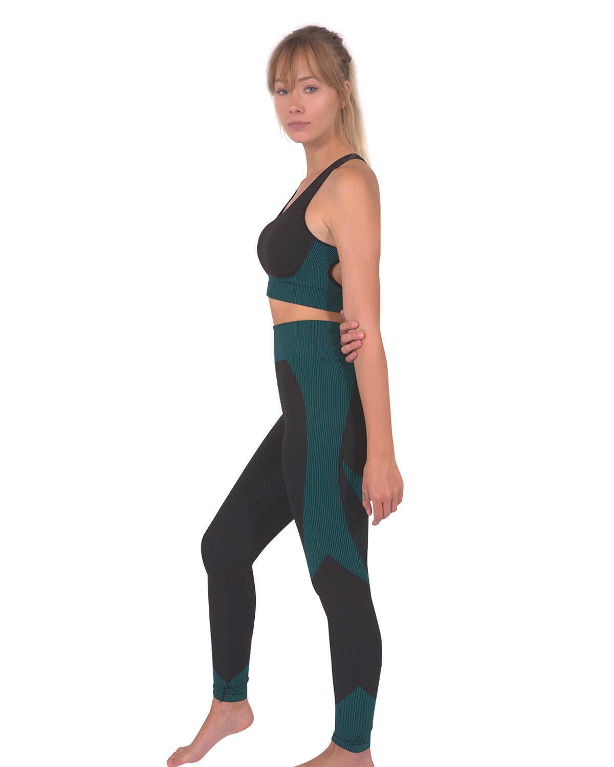 Savoy - Trois Seamless Sports Bra - Black With Teal Blue - 1 COLOR -