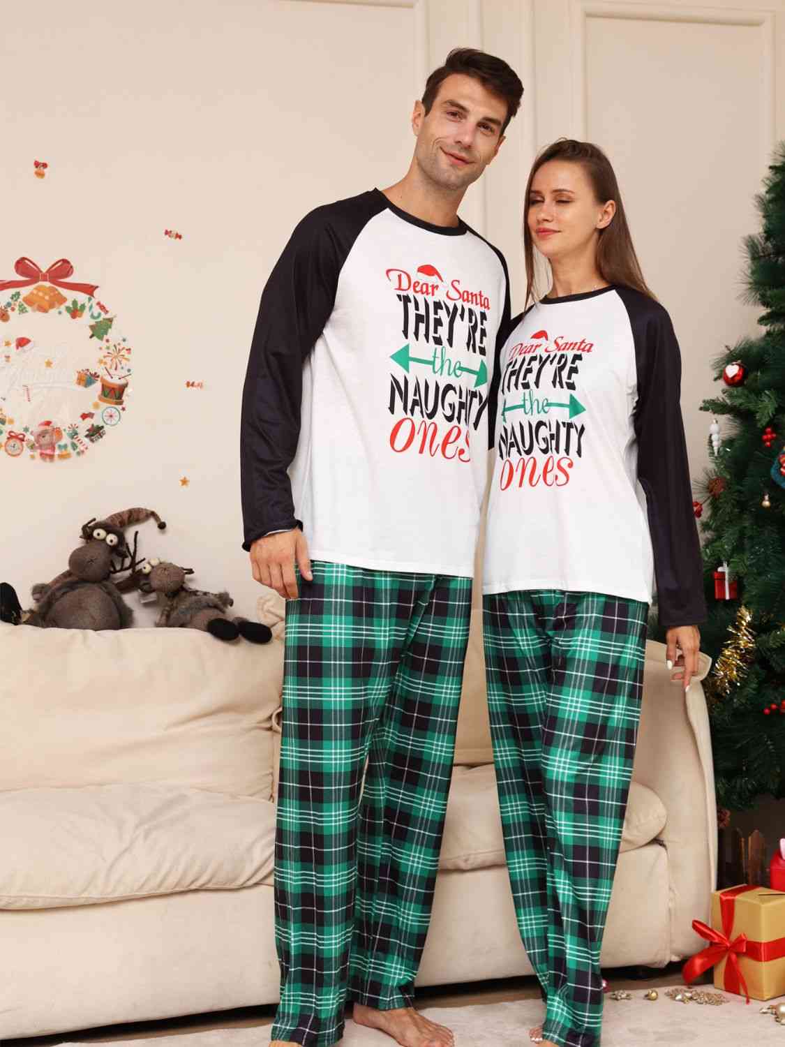 WOMEN Full Size Graphic Top and Plaid Pants Set - T -