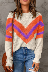 Thumbnail for Contrast Round Neck Dropped Shoulder Sweater - T - 7 COLORS -