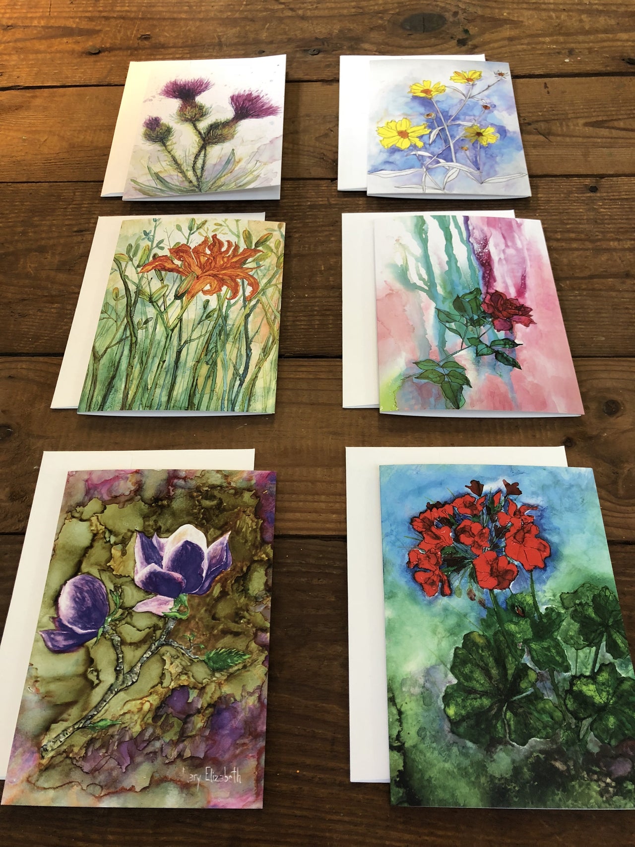 Box Set of 6 Greeting Cards: Cards, Thistles, Daylily, Rose, Magnolia, Geranium, Blank Artist Cards, Mother's Day Cards - SET(6) -