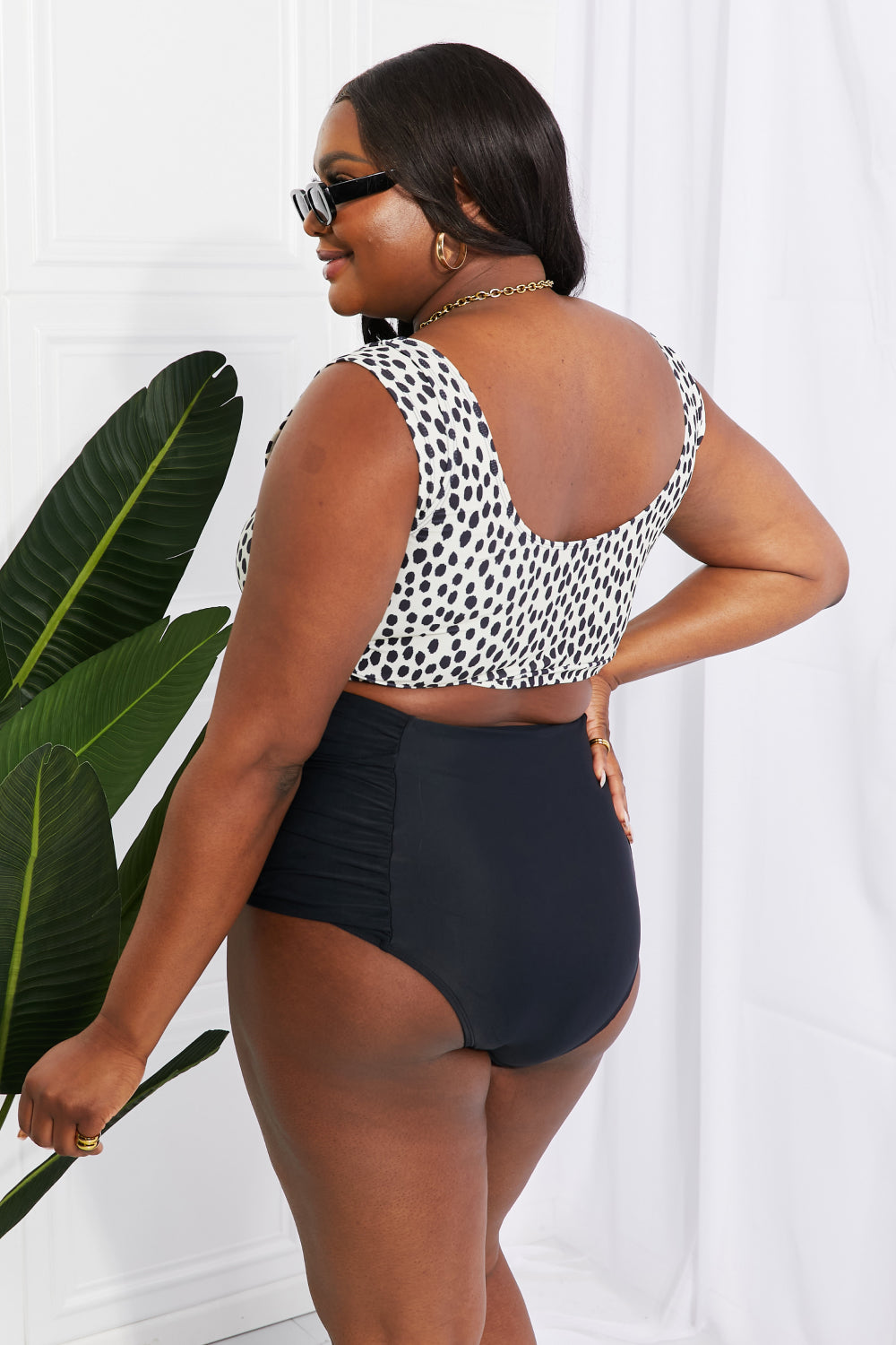 Marina West Swim Sanibel Crop Swim Top and Ruched Bottoms Set in Black - SIZES S THRU 2XL - 1 PATTERN -