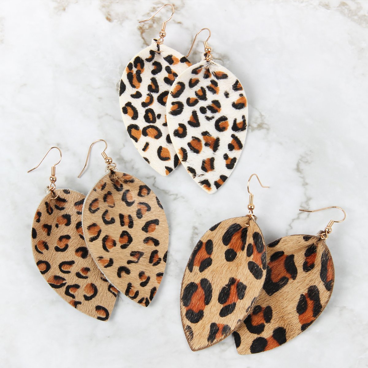 Riah Fashion - Leopard Leather Drop Earrings - 4 COLORS